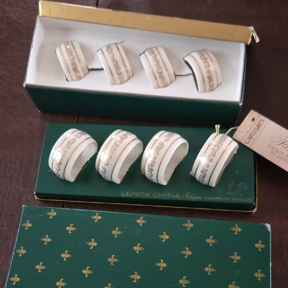 Lenox White and Gold Filigree Napkin Rings - Set of 8